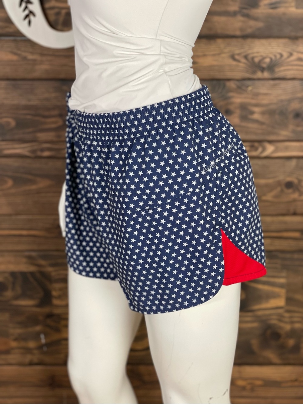 Jadelynn Brooke | Athletic Navy Patriotic Star Print Shorts Red Accent Running